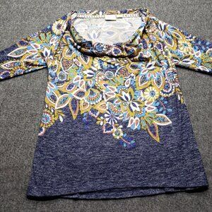 Anthropologie Postmark Boho Jacaranda Floral Print Cowl Neck Top Size M